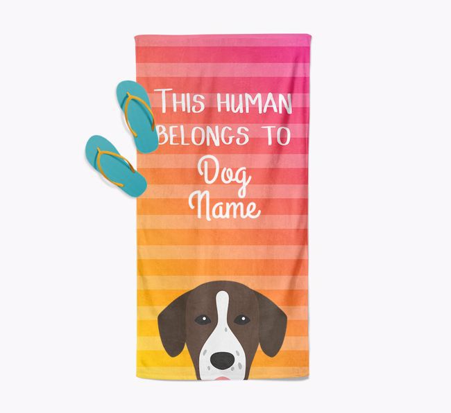 Personalised Pool Towel 'This Human Belongs To {dogsName}' with {breedFullName} Icon